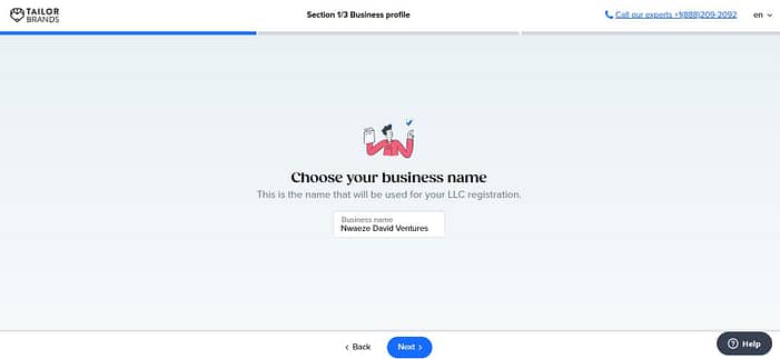 Tailor Brands Business Registration in the USA